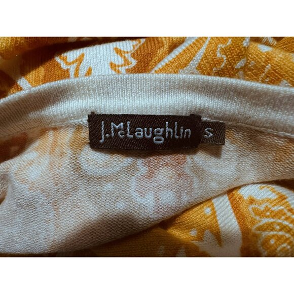 J. McLaughlin Paisley Crew Neck Pullover Top Sz S LS Button Detail Orange White - Picture 4 of 6